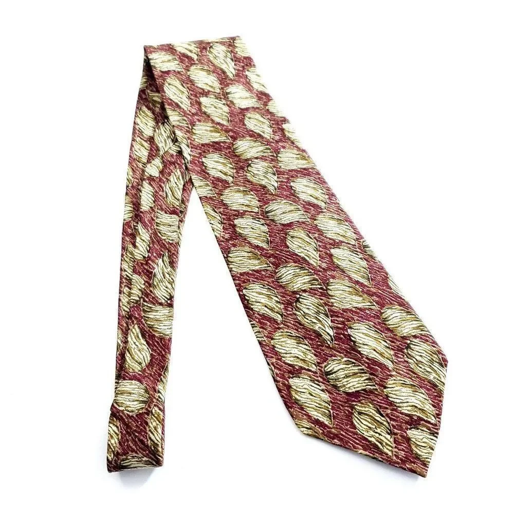 Vintage Calvin Klein Red Tan Floral Print‎ Wide Silk Tie